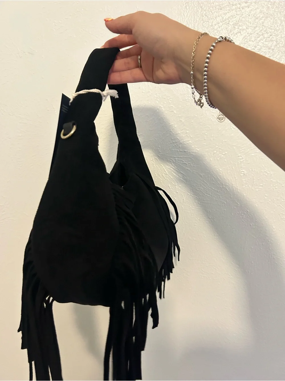 Universal Thread Black Suede Fringe Shoulder Bag